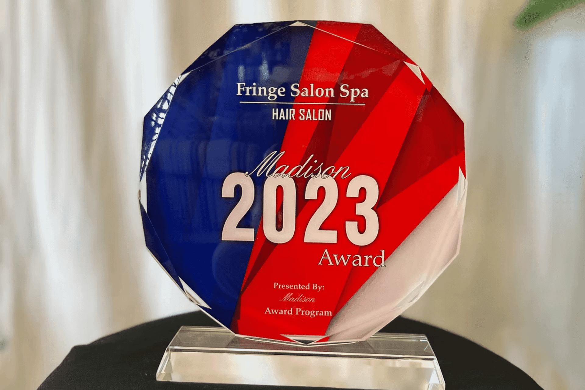 Fringe Salon Spa 2023 Award for Hair Salon presented by Maddison Award Program.